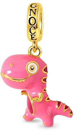 GNOCE Rosa Dinosaurier Charms Anhänger Sterling Silber 18 Karat vergoldet Tiere Beads Charm Passt für Armband/Halskette Bestes Geschenk für Frauen Mädchen