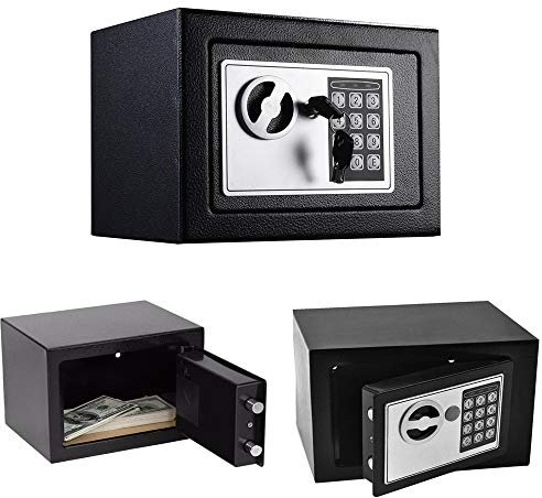 Tresor Feuerfester | 23 x 17 x 17 cm | Digital Elektronischer Safe | Doppelbolzenverriegelung | Boden Wandtresor | Möbeltresor | Mini-Safe | Schwarz