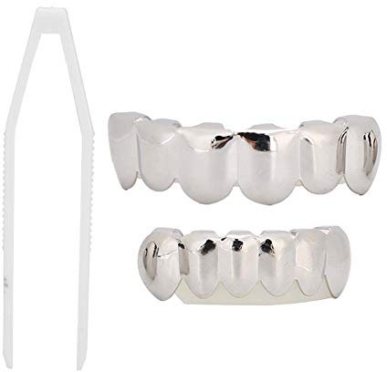 Zähne Set, Hip Hop glänzende Zähne Hip Hop Prop Zähne Dekoration für Halloween Party Geschenk(SILBER)