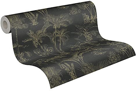 A.S. Création Palmentapete Cuba tropische Tapete Vliestapete metallic schwarz leicht glänzend matt fein strukturiert 380215