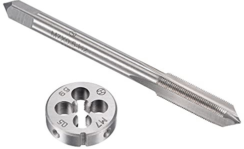 sourcing map M7 x 0.5mm Métrique Ensemble à Fileter HSS Machine Filetage Vis Robinet avec Alliage Outil Acier Rond Filetage Matrice