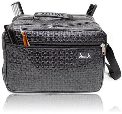 Kassaki Pro Hairdressing Bag Barber Tool Carry Bag Hair Equipment Salon Storage Travel Bag Black Gloss Pattern