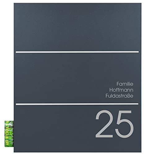 Briefkasten anthrazit mit Zeitungsfach (RAL 7016) MOCAVI Box 141 Postkasten Edelstahl-Detail V2A inkl. Name und Hausnummer Wand-Briefkasten mit Zeitungsrolle modern deutsche Marken-Qualität DIN A4