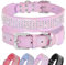 Beirui Bling Strass Hundehalsband mit Diamanten besetzt, buntes PU-Leder, gepolstertes Hundehalsband, 3.8 cm breit, strapazierfähig,50.8 cm, Rosa