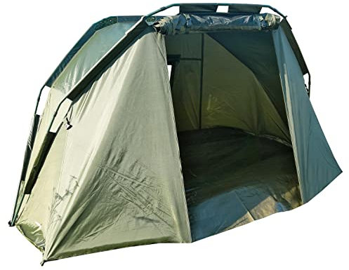 KINGCARP - 1 Man Bivvy Fishing Tent Shelter Waterproof 210D - Quick Set Up, Insect Mesh Front Door PVC Viewing Panels - Heavy Duty Groundsheet, Poles, Pegs & Bag [25-1711]