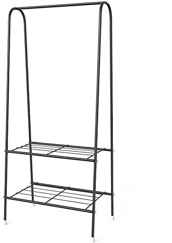 LONENESSL Metal Clothes Rail Garment Rack, Small Coat Rack Hanging Rail with 2 Tier Storage Shelf, A-shaped Clothes Rack, Stand Rail Hanger Organiser Shelf Bedroom Clothing Rack - Black