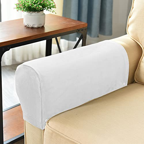 Set of 4 Armrest Covers, Sofa Stretch Armchair Covers, Anti-Slip Furniture Protector Slipcovers, Soft Velvet Couch Arm Covers for Sofa Recliner Chair,White