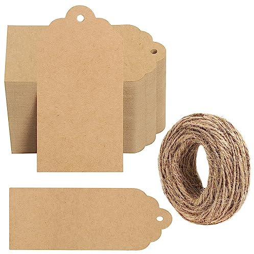 Belle Vous 1000er Pack Brauner Geschenk Anhänger Kraftpapier & Schnur - 5 x 10 cm - Rechteckige Anhänger Papier Kärtchen zum Beschriften für Geschenke, Weihnachten, Hochzeit & Preisschilder Anhänger