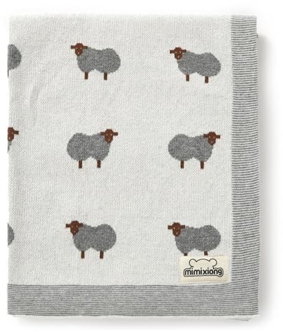 mimixiong Babydecke 100% Baumwolle 80x100cm doppelseitig multifunktional Schafe Kuscheldecke für Kinderwagen weich Elfenbein