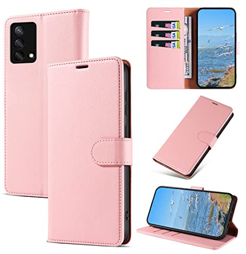 KKEIKO Hülle Kompatibel mit Oppo A74 4G / Oppo F19 4G, Magnet Klappbar Handyhülle mit Kartenfach, PU Leder Stoßfest Schutzhülle für Oppo A74 4G / Oppo F19 4G, Rosa