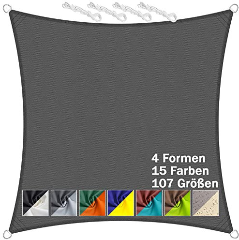 Aiyaoo Sonnensegel 5x5m Wasserdicht Quadrat im Viele Größe und Farben, PES Polyester, Sonnenschutz 95% UV Schutz, Reißfest Wetterfest für Terrasse Garten Balkon- Anthrazit