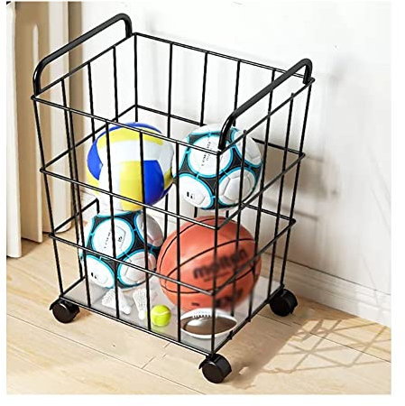 GRRICEPL Rolling SportsBall Storage Car, With Basketball Storage Bin for Indoor Outdoor Rolling Exercise Ball Cart Holder For Gym School Club (Color : Black, Size : 35x28x49cm-B)