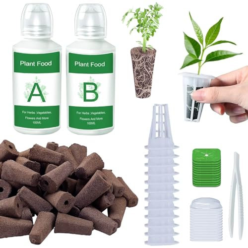 Seed Pods Kit Hydroponics Supplies with 12 Grow Sponges, 12 Grow Baskets, 12 Grow Domes, A&B Solid Nutrient Plant Food, 12 Labels and 1 Tweezer，Compatible with Idoo,QYO, LYKO