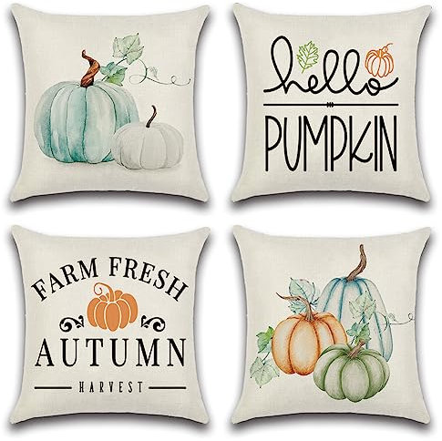 Artscope 4 Stück Kissenbezüge 50x50cm Herbst-Thema Kissenbezug Kürbis Dekokissen Kissenhülle Wurfkissenbezug Couchkissen Fallkissen für Sofa Auto Schlafzimmer