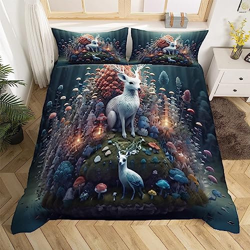 3D Hirschmotiv Bettwäsche 135x200 Karikatur Weiche Microfaser Bettwäsche-Sets Bettbezug mit Reißverschluss und 2 Kissenbezug 80x80 cm