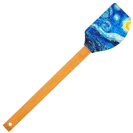 Espátula de Cocina en Silicona con Estampado y Mango de Bambú de 31 cm, Libre de BPA (Noche Estrellada)