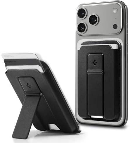 Spigen Smart Fold 2 MagFit 3-Card Magnetic Wallet for MagSafe & Pixelsnap | 2-in-1 wallet with built-in kickstand, adjustable angles, anti-slip grip and easy card access for everyday use - Black