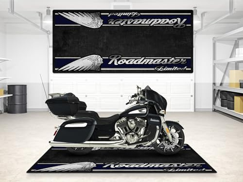 wibeart MPM Motorradmatte für Roadmaster Limited, waschbar, rutschfest, öl- und wasserabweisend, Parkmatte für Garage, Ausstellung | Schwarzer Azurkristall - Größe 1 : 86.6 x 39.4/220 x 100 cm