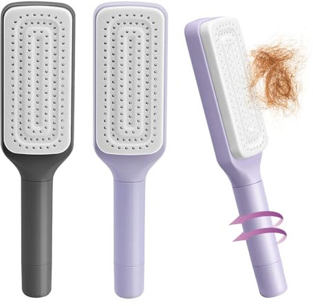 2PCS Self Cleaning Hair Brush,hair Brushes For Women,one-click Cleaning Comb,curly hair comb,3d airbag comb,retractable comb,suitable For All Hair Types,easily Comb Hair And Clean (purple + gray)