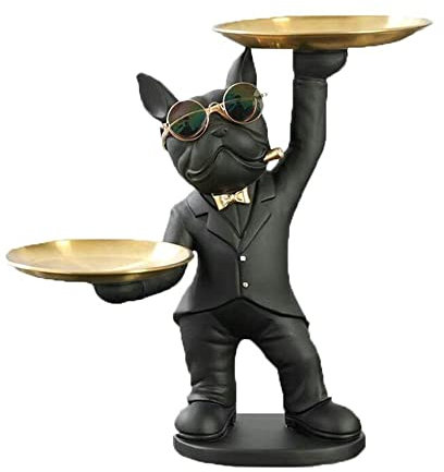 BAOJULONG Adorable French Bulldog Statue Ornaments Home Decor, Resin Dog Sculpture Storage Tray, Bulldog Figurine Ornament for Living Room Table Decoration Gifts