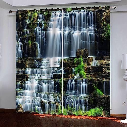 Kinder Verdunkelungsvorhänge Hand Wald Wasserfall Landschaft 3D Polyester Ösen Vorhang, Für Wohnzimmer Schlafzimmer Blickdicht Schallschutzvorhänge 2Er Set 300 X 280 cm - Bedruckte Verdunkel-8G3D+R5N