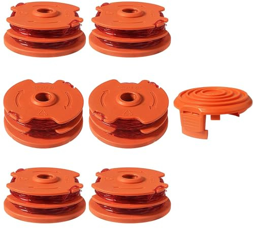 WA0007/ 50022833 Rasentrimmer-Spule, 60 x 4,9 m, Ersatzschnur, kompatibel mit Worx WG116, WG118, WG119, WG124, WG183 elektrisch mit Kabel (6 Spulen + 1 Kappe)