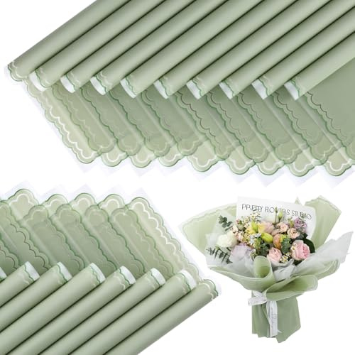 FUHITIM 20 Blatt Blumen Geschenkpapier - Wasserdichtes Blumenbouquet Geschenkpapier, Floristenbedarf Verpackungspapier für Hochzeit Geburtstag Geschenk DIY (Dunkelgrün)
