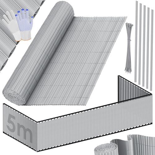 KESSER® Recinzione Privacy in PVC - 100 x 500 cm, Rivestimento per Balconi, Frangivento, Doghe Rinforzate per Giardini, Balconi e Terrazze, incl. Fascette e Copertura, Grigio Chiaro
