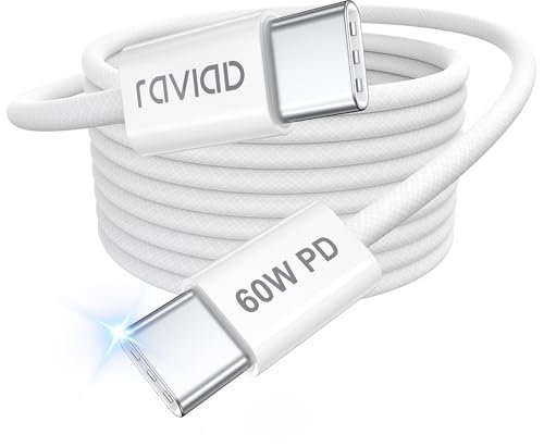 RAVIAD Cable USB C vers USB C 2M, Cable USB C Charge Rapide PD 60W Câble USB C Tressé Câble USB Type C pour iPhone 16/15 Pro Max, Samsung Galaxy S24 S23 A54 A34, MacBook Pro, Pad Pro/Air, Pixel 7