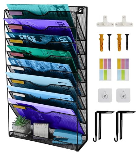 HIHOBDAY Porte-revues à suspendre à 9 niveaux, organiseur mural en maille A4 pour bureau et maison