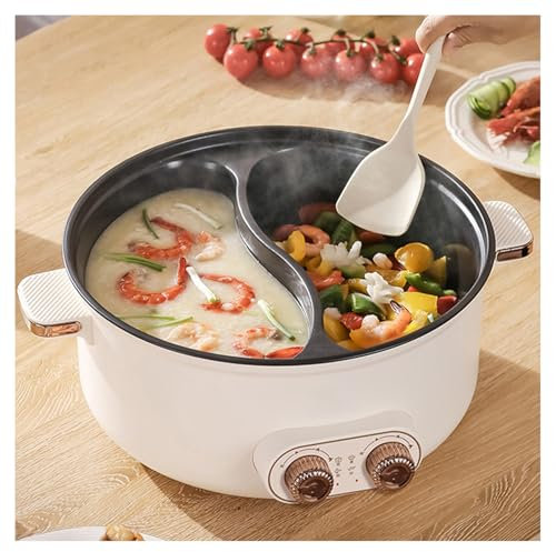 HJXBD888 Olla para Hot Pot, Interruptor de Doble Control, Revestimiento Antiadherente Olla con Dos Compartimentos Hot Pot, Adecuado para Fiestas PequeñAs (con 2 Redes Agujereadas),6.5L