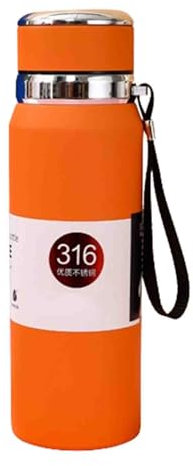 Mug Isotherme Gourde Fille Garcon Gourde Isotherme Bouteille Isotherme Flasques Inox Tasse Alimentaire Chaud Sport Carafe Avec Infuseur Acier Inoxydable Portable (600ML,orange)
