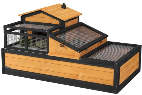 PawHut Tortoise House 3-Room Tortoise Enclosure 59H x 112L x 65Wcm Yellow