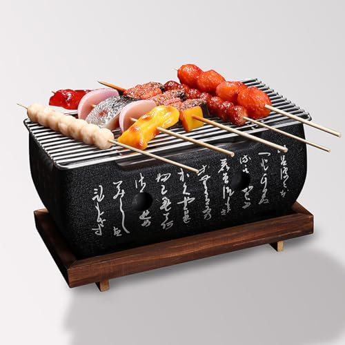 Charcoal BBQ Grill,Portable Japanese BBQ Tabletop Barbecue Grill Tools,Retro Barbecue Stove Oven for Camping Picnics, Garden, Backyard Outdoors Cooking