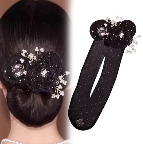 Ellxen Flower Hair Bun Roller,Fast and Easy Lazy Hair Curler,Bun Roller Hair Accessory for Women and Girls,Hair Styling Tool,für Lange Haare Geeignet,für Damen Kinder Dutt Haar (Schwarz)