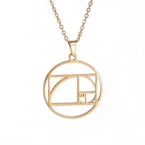 Halskette Ketten Schmuck Herren Frauen Anhänger Necklace Fibonacci-Spirale Goldener Schnitt Anhänger Halskette Metatrons Würfel Halsketten Für Frauen Männer Dreieck Schmuck Goldennecklace03