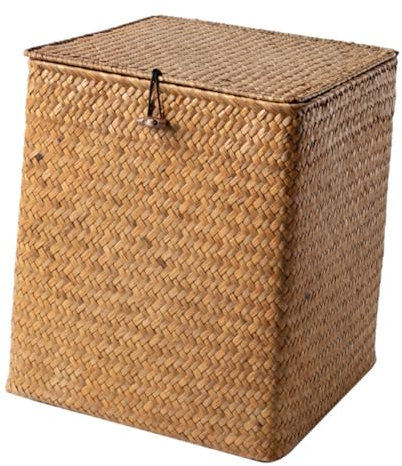 PHENOFICE Picknickkorb Geflochtener Korb Mit Deckel Geflochtener Wäschekorb Rechteckige Körbe Rechteckige Organisationsboxen Aufbewahrungskorb Aus Rattan Stapelbare Nistkästen Rohrkolbengras