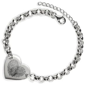 PERIMADE Personalisierbares Fingerabdruck-Herz-Armband, personalisierbar, graviert, tatsächliche Handschrift, Text-Armband, 925er Sterlingsilber, klobiges Glieder-Liebes-Charm-Armband, Gedenkgeschenk