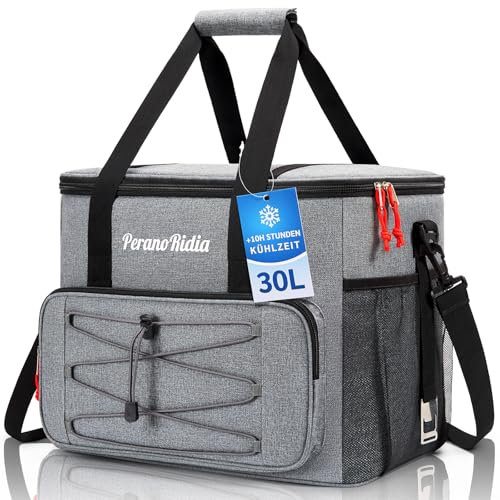 PeranoRidia Bolsa Termica Porta Alimentos 30L, Bolso Nevera Bolsa Comida Trabajo Gran Capacidad, Bolsa Isotermica, Nevera Portatil Tela para Viaje Picnic Camping Barbacoa Fiesta Playa Refrescos, Gris