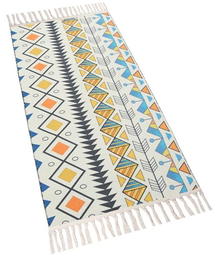 Terafeels Boho-Läufer, 60 x 150 cm, maschinenwaschbar, Teppich mit Quaste, Baumwolle, rutschfeste Teppiche für Wohnzimmer, Küche, Schlafzimmer, Wäsche, Eingangsbereich, Dekoration, 96150