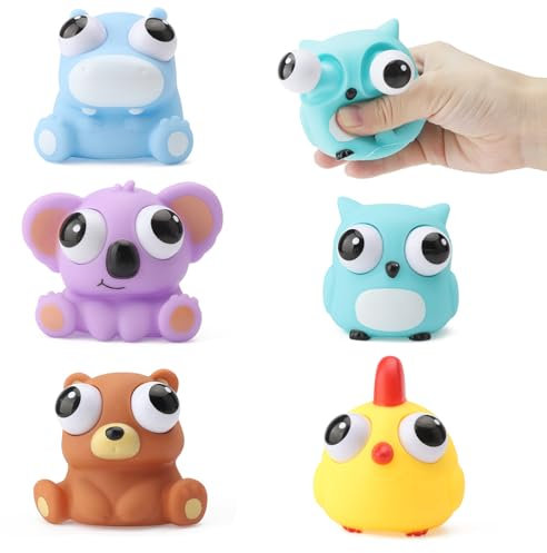 HENGBIRD 5 Stück Tiere Stress Spielzeug Lustig Augen Out Squeeze Spielzeug quetsch Anti Stress Spielzeug Kinder stressball Anti Stress Tier Erwachsene Squishy Toy, Kindergeburtstag gastgeschenke
