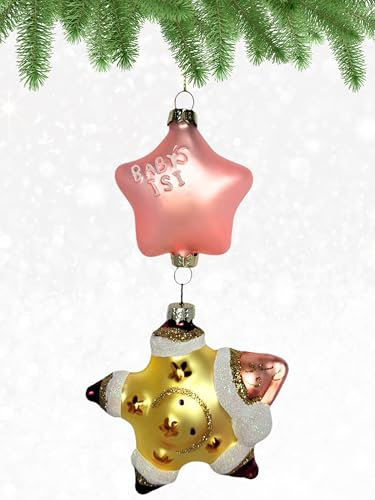 Cobane Twinkle Baby First Christmas Ornement Rose – Ornement en verre soufflé à la main – Ornements pour sapin de Noël et décoration saisonnière