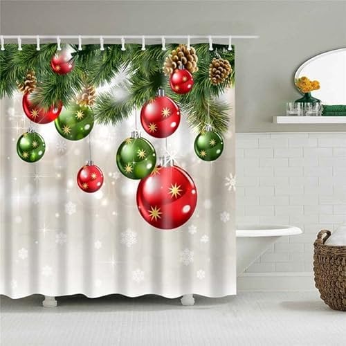 Rideau Douche Boule Rouge Verte Rideau de Douche Anti Moisissure Imperméable Rideaux de Douche Lavables Rideau Douche Tissu Polyester avec 12 Crochets(150x180cm)