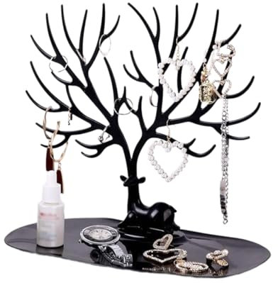 NHQZ Schmuckaufbewahrung, Schmuckständer, Schmuckhalter, Geweih Schmuck Displayständer Baum Turm hängende Aufbewahrungsstücke Ringe Ohrringe Halsketten Armbänder, Schwarz, 1 Stück