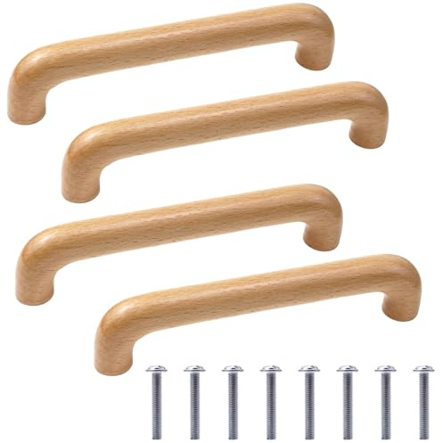 4 Stück Hause Schrankgriffe Holz, DIY Schublade Massiv Holzgriffe, Küchenschränke Griffe mit 2.5cm Schrauben, Kleiderschrank Schrank Türgriffe, 128mm Möbelgriffe für Kommode, Schranktüren, Tür