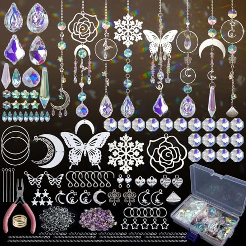 400 Stück Sonnenfänger Kristall Bastelset, DIY Sonnenfänger Fenster Deko Bastelset Erwachsene Suncatcher Windspiel Basteln Hängedekoration für Zuhause Büro Garten Outdoor Hochzeit Party deko