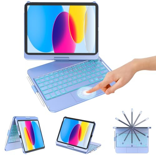 KBCASE Keyboard Case for iPad 10th Generation/A16 11th Generation Case with Keyboard 360° Rotatable Keyboard with Trackpad for iPad 10th 10.9 2022/A16 11th Generation 11 2025,7 Backlit,UK Layout