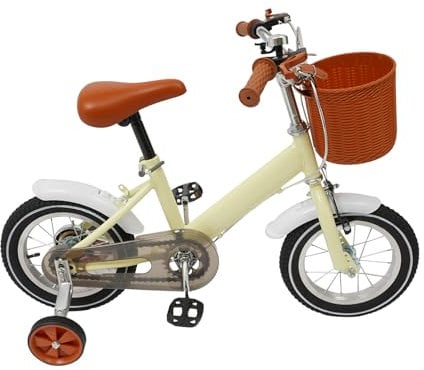 ACROSSPART Kinderfahrrad 12 Zoll, Fahrrad Kinder ab 2-4 Jahre, Fahrrad für Kinder mit Korb & Stützrädern, Höhenverstellbarer Sitz und Lenker, Doppelter Bremsenmodus (Gelb)