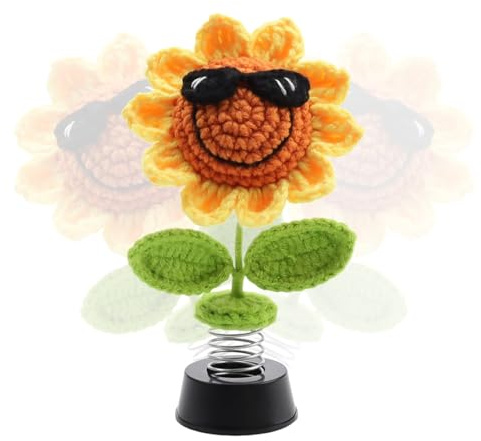 PHMING Auto Deko in Sonnenblumenform, Handgewebt Wackelkopf Figur Auto | Sonnenblumen-Armaturenbrett-Dekorationen, für Dekoration, Verschenken