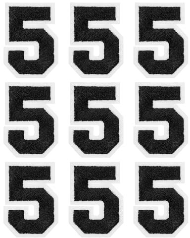 sourcing map Iron on Number Patches 2 Number 5 Iron on Embroidered Patch Sew on Letter Stickers Applique for Repairing Clothing Jeans Shoes Hats DIY(Black, Pack of 9)